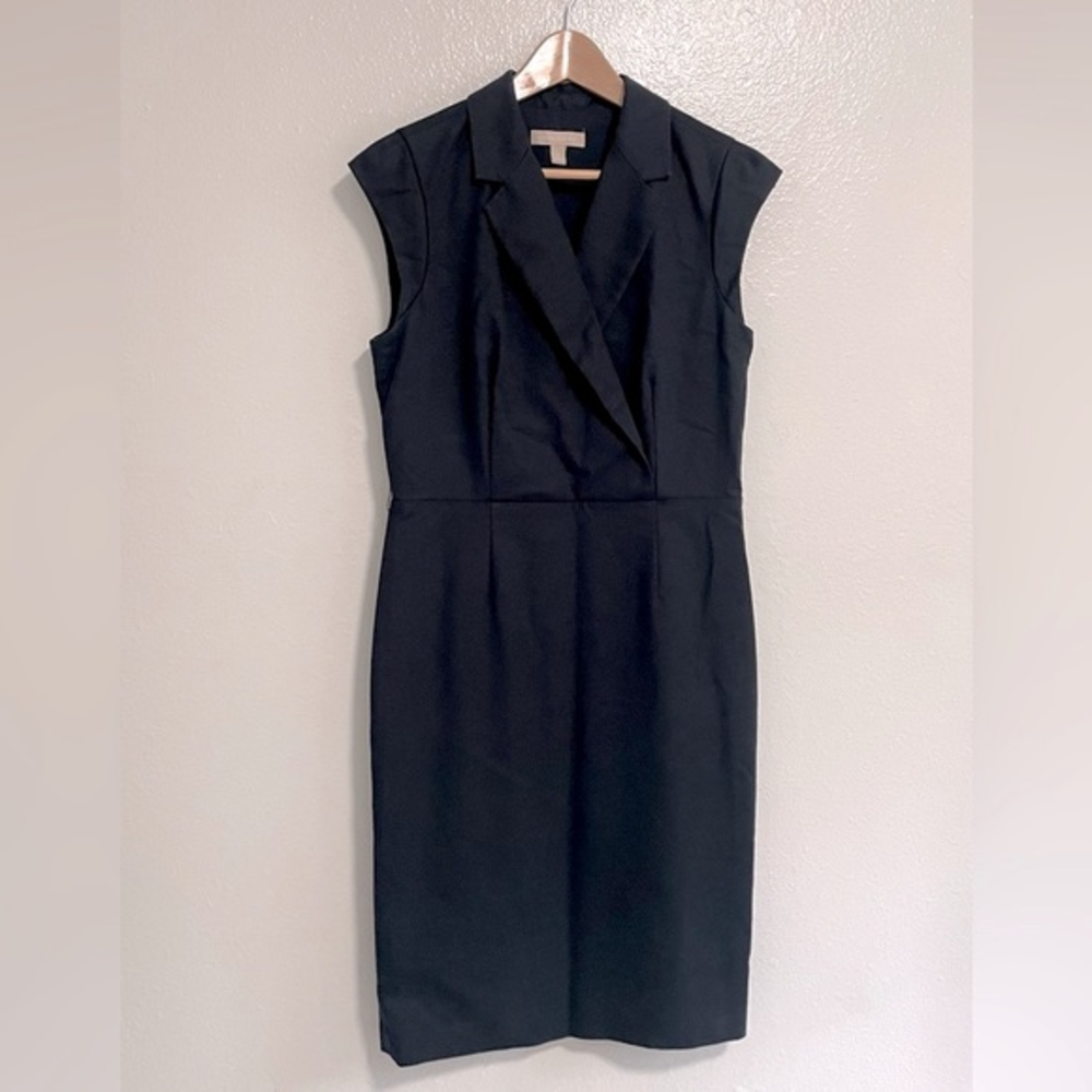 Banana Republic Sheath‎ Dress Cap Sleeve Notch Lapel Collared Navy Blue Size 8